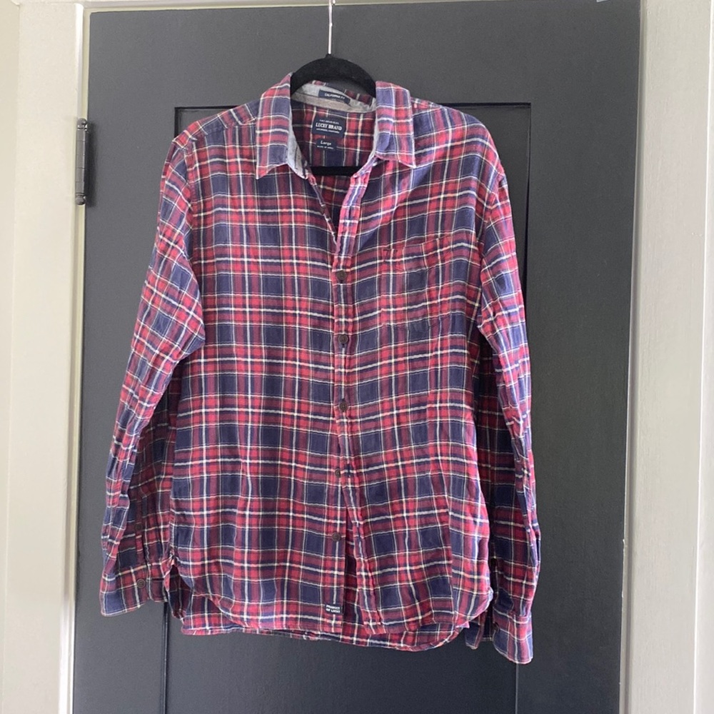 Womens Luvky Brand Red Flannel Button Down Shirt Sz L